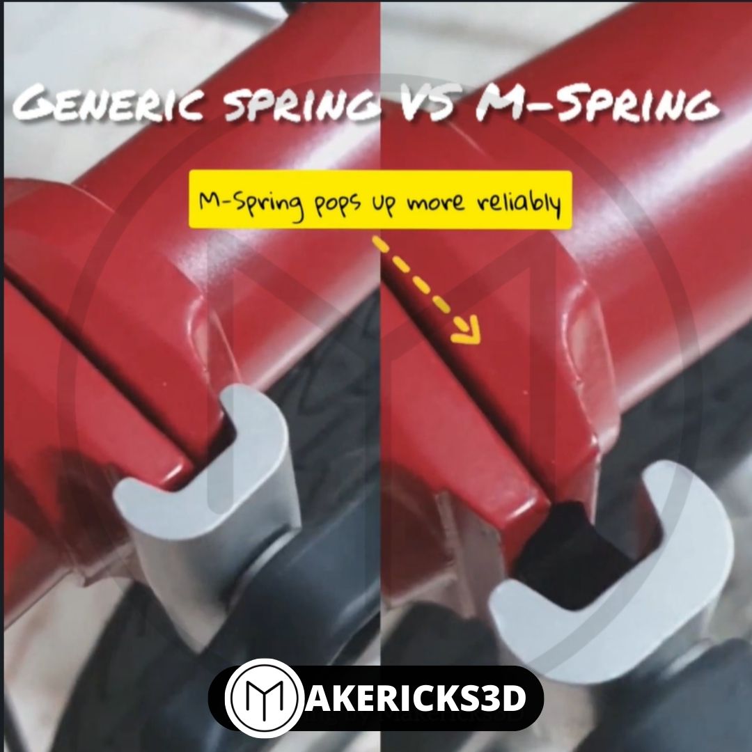 comparison of M Spring vs a generic hinge clamp spring on a Brompton, M Spring does not get stuck in the clamp after tightening and pops up more reliably